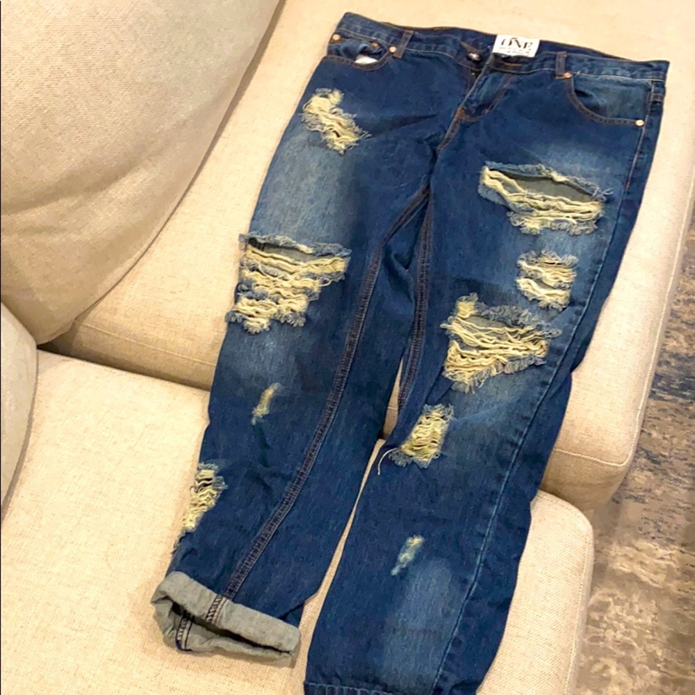 ONE Boyfriend Ripped Dark Wash Jeans